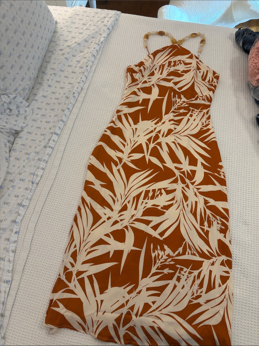 Tuckernuck Women’s Maxi Dress in Rust and Cream Leaf Print